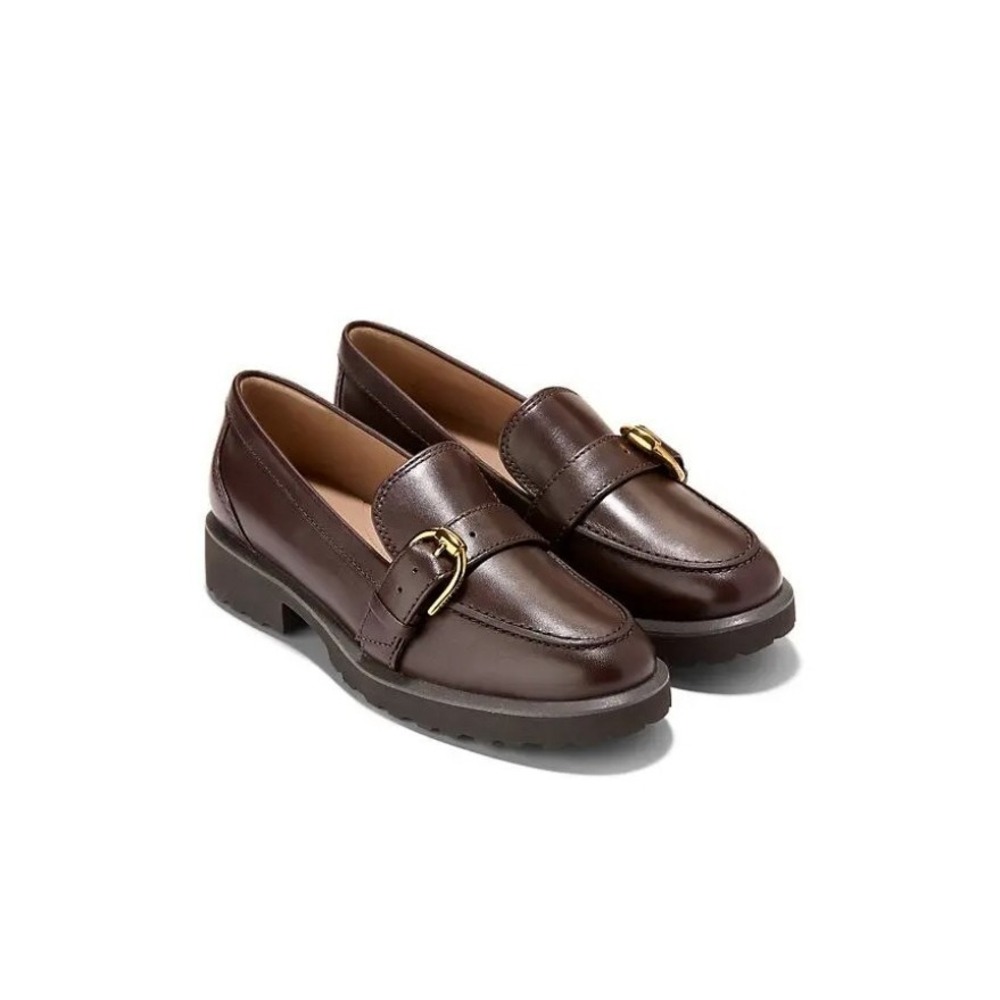 NEW! Cole Haan Women's Giana Buckle Loafers Lug Sole Dk. Chocolate Size 8M $220